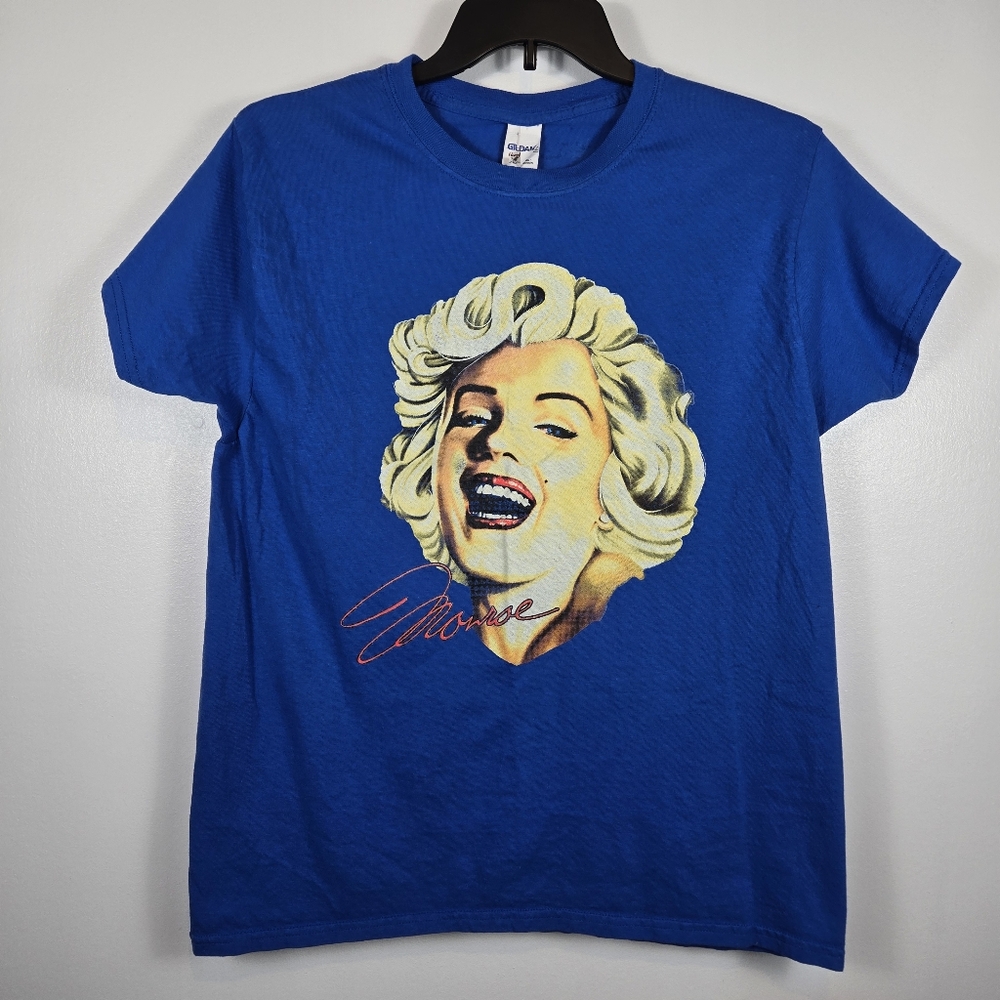 Marilyn Monroe Face Blue Cotton Crew Neck Graphic T-Shirt Tee Size Large Gilden